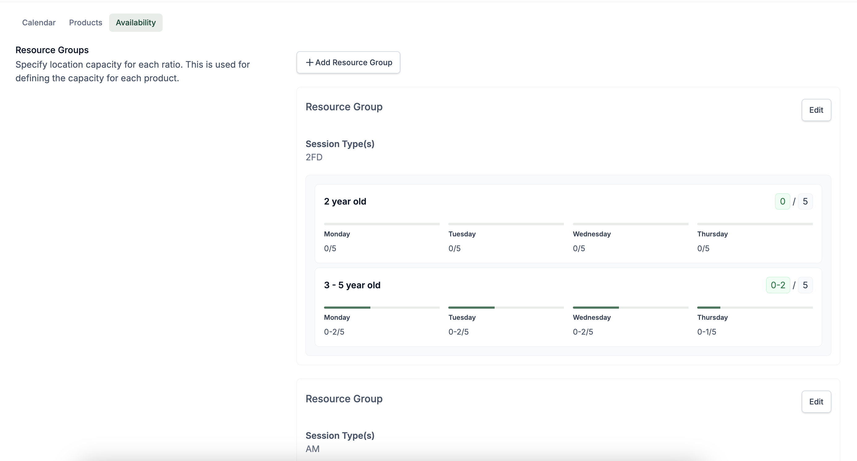 Availability Tab