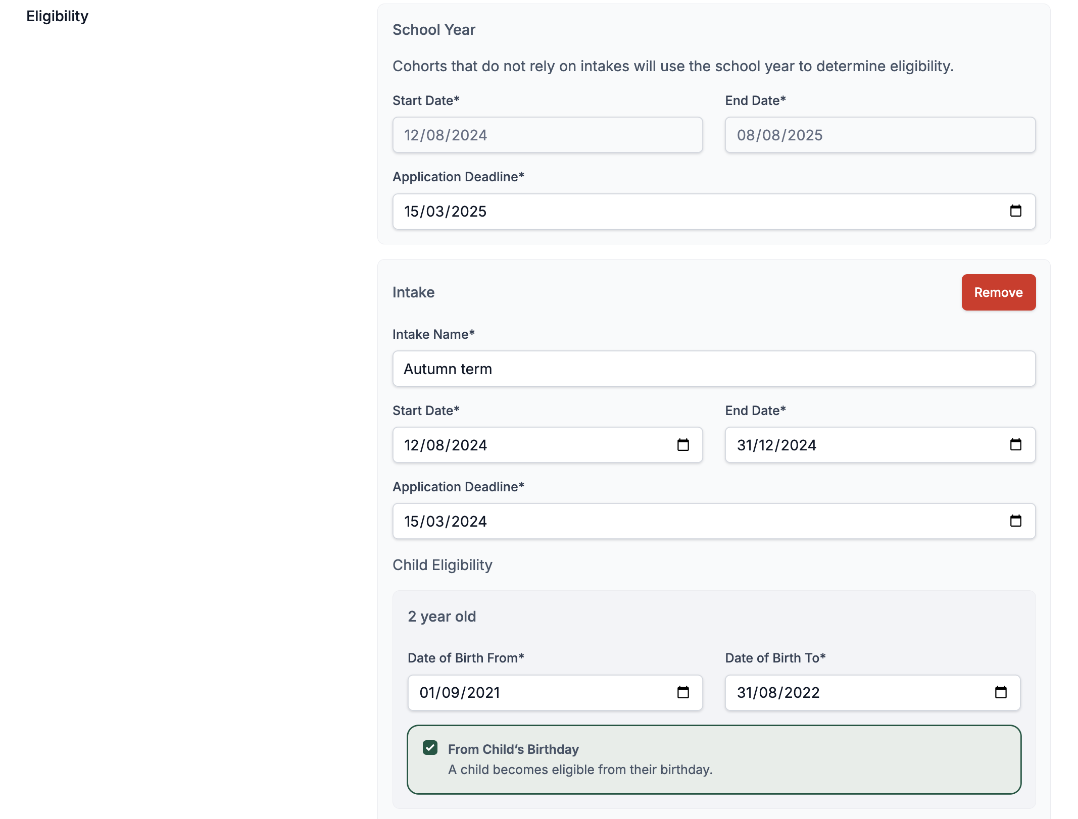Eligibility Set Up Example