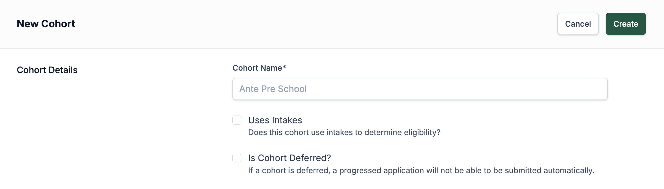 Add New Cohort