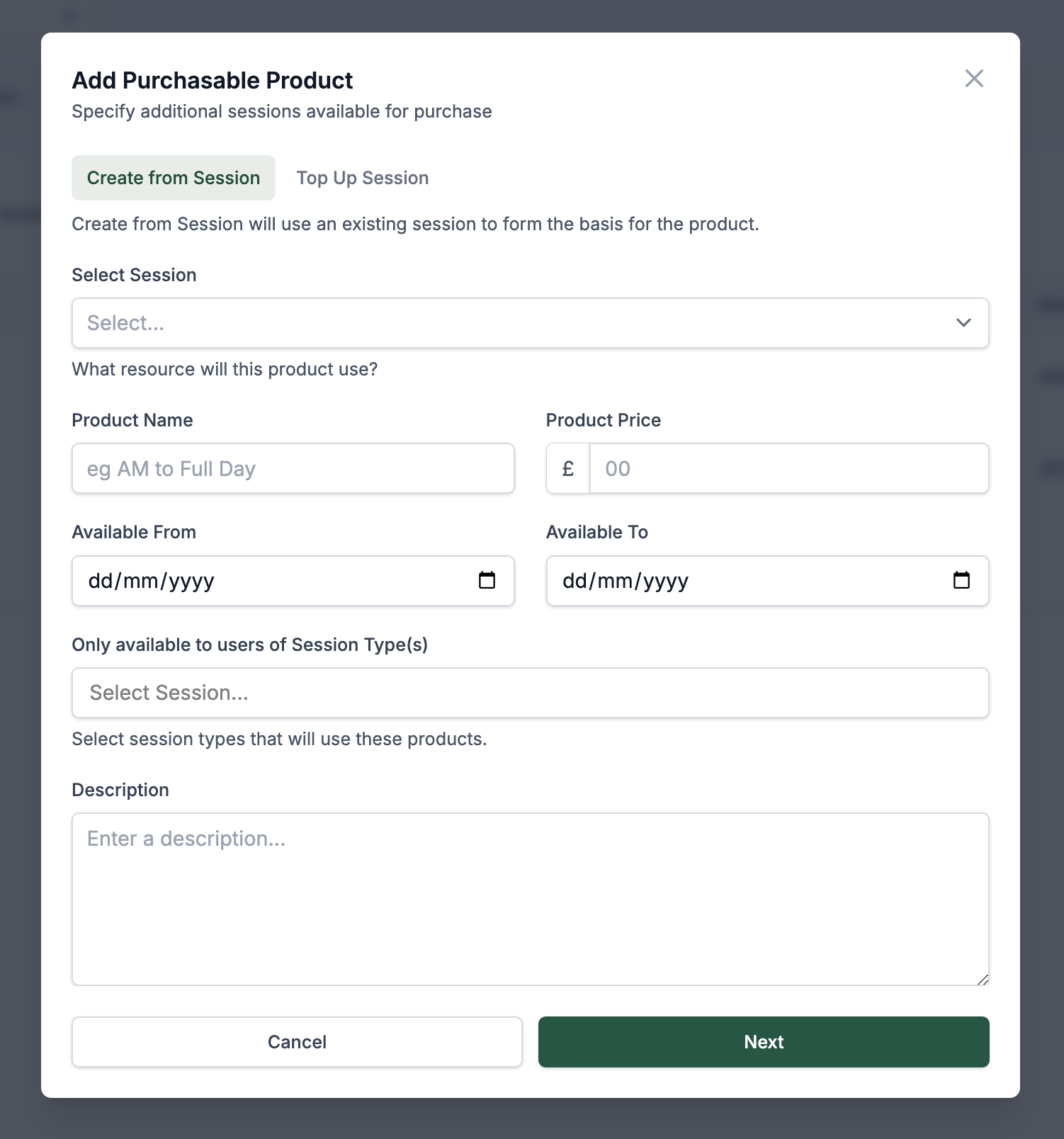 Create Product - From Session