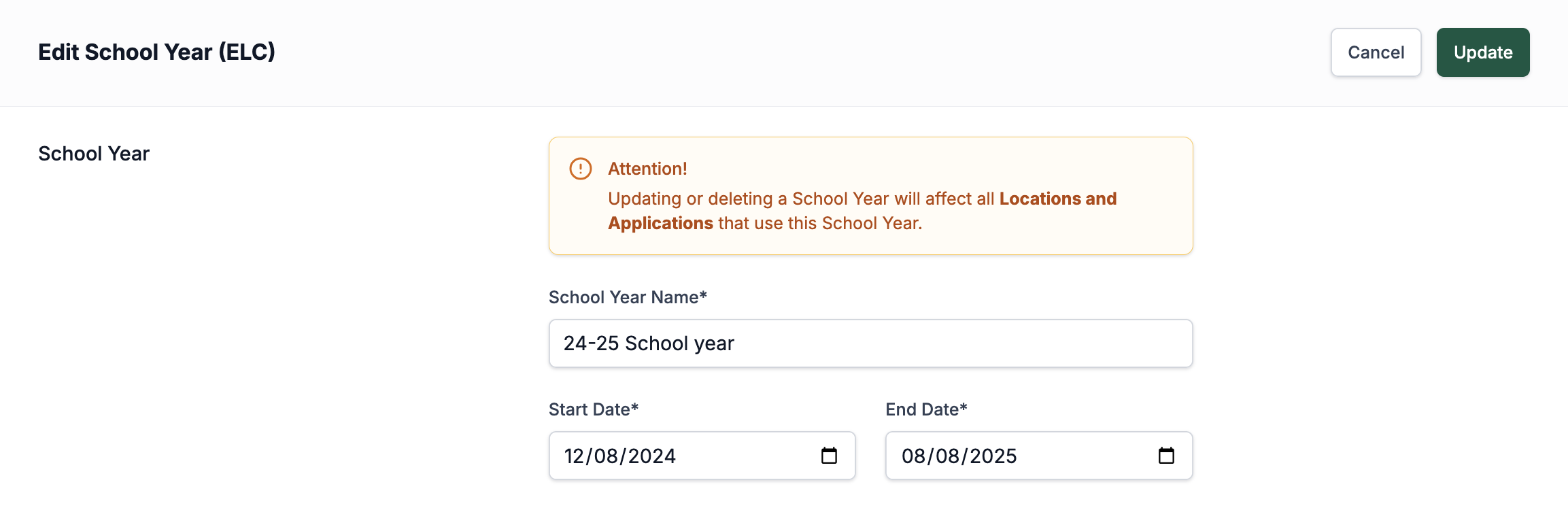 School Years Set Up Example